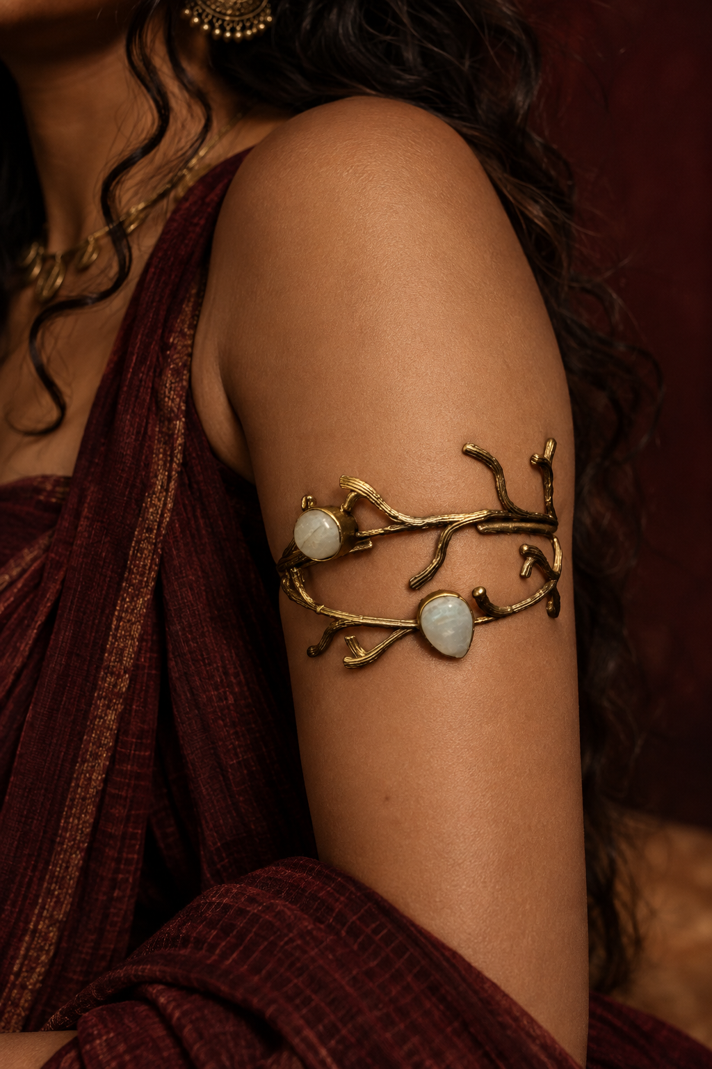 Brass arm cuff with crystals
